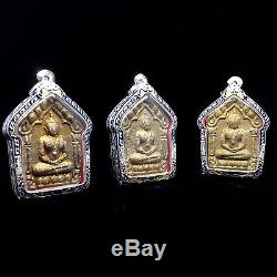 Set Phra Khun Paen Back LP Tim Thai Buddha Amulet Lucky Power Magic Silver Case