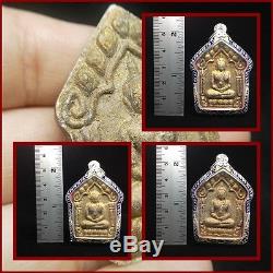 Set Phra Khun Paen Back LP Tim Thai Buddha Amulet Lucky Power Magic Silver Case