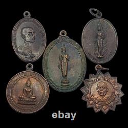 Set of 5 Thai Buddha Amulets Authentic Temple Blessed Collection Protection