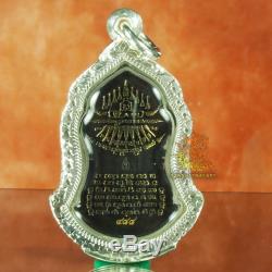 Set of Thai Amulet Buddha PangPerdLok Bronze Brass Nawa + Silver Case W. RongKheu