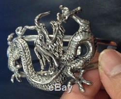 Silver Bracelet Dragon Lucky Bangle Buddha Shaman Thai Amulet Money Naga Magic