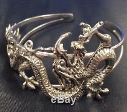 Silver Bracelet Dragon Lucky Bangle Buddha Shaman Thai Amulet Money Naga Magic