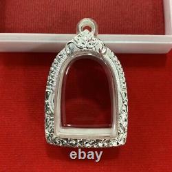 Silver Case Amulet 92.5 Percent thai Buddha Phra Soomkor Hand Work Rubber Hoops