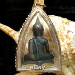 Silver Case Samrit Bronze Ancient Phra Chiang San Thai Buddha Amulet#9852g