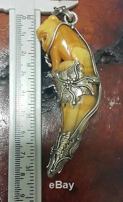 Silver Case Tooth Carving Tiger LP Pern Thai Buddha Amulet Protect Gain Wealth