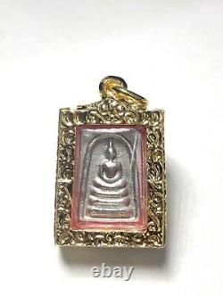 Silver Leklai Somdej LP TOH Gold Case Thai Amulet Buddha Talisman Charm K516