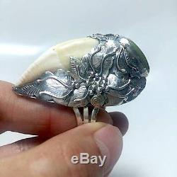 Silver Rings 925 Bear Tooth Turquoise Thai Buddha Amulets Persist Immune Wealth