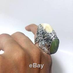 Silver Rings 925 Bear Tooth Turquoise Thai Buddha Amulets Persist Immune Wealth