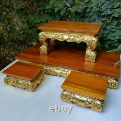 Small Altar Table Thai Buddha Worship Teak Wood Amulet Handmade 4 pcs/ Set