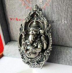 Solid Silver Coin Thai Art Buddha Amulet Lord Ganesha HINDU RICH LUCK Success
