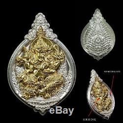 Solid Silver & Gold 24k coin Ganesh God Shiva Buddha Hindu Thai amulet Rare