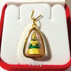 Somdej Wat Phra Kaew Emerald Pendant Buddha Talisman Thai Amulet Gold Green Case