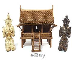 Spirit House HQ Thai MINI Teak Wood Handmade worship Thai Buddha Amulet TYPE B