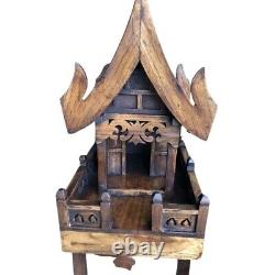 Spirit House Thai Wooden Buddha Temple Teak Handmade Amulet Decor Wood Worship