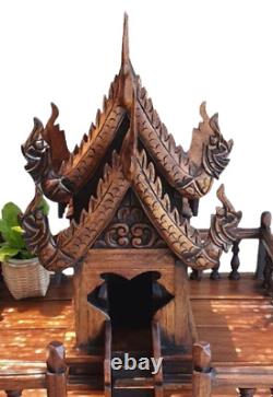 Spirit House Thai Wooden Buddha Temple Teak Handmade Amulet Decor Wood Worship