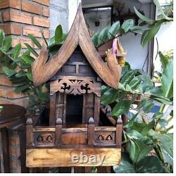 Spirit House Thai Wooden Buddha Temple Teak Handmade Amulet Decor Wood Worship