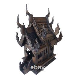 Spirit House Thai Wooden Buddha Temple Teak Handmade Amulet Decor Wood Worship