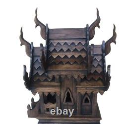 Spirit House Thai Wooden Buddha Temple Teak Handmade Amulet Decor Wood Worship