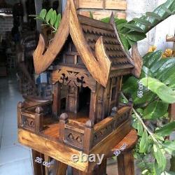 Spirit House Thai Wooden Buddha Temple Teak Handmade Amulet Decor Wood Worship