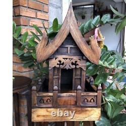 Spirit House Thai Wooden Buddha Temple Teak Handmade Amulet Decor Wood Worship