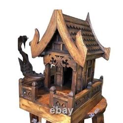 Spirit House Thai Wooden Buddha Temple Teak Handmade Amulet Decor Wood Worship