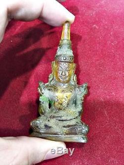 Thai Amulet Leklai Naga Eye Healing Stone Old Miniature Buddha Vintage Yellow
