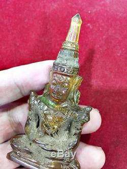Thai Amulet Leklai Naga Eye Healing Stone Old Miniature Buddha Vintage Yellow