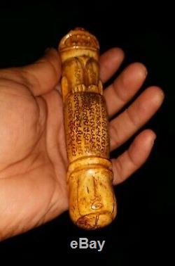 THAI BUDDHA AMULET TIGER Talisman charm, Bone Carve RARE Vintage Old