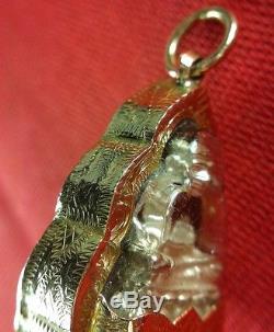 Thai Amulet Buddha LP Tuad Pendant Silver 925 And 24 K Gold Case Protection