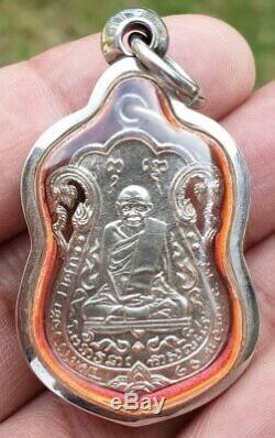 Thai Amulet Buddha Lp Eiam Wat Nang Sema With Perforrated Silver Be2554 Case