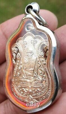 Thai Amulet Buddha Lp Eiam Wat Nang Sema With Perforrated Silver Be2554 Case