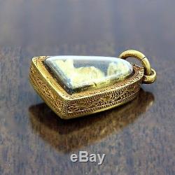 Thai Amulet Buddha Statue Pendant Lucky with 18k Solid Gold Case