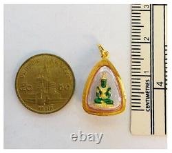 Thai Amulet Emerald Buddha 18K Pendant Holy Auspicious Solid Real Gold Frame #99