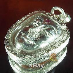 Thai Amulet Pendant Buddha Face Phra BuddhaPhak Real Silver Wat BangWeak