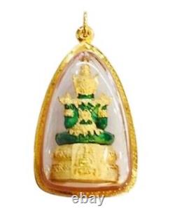 Thai Amulet Pendant Emerald Buddha gold 18 750 yellow frame Auspicious Auth