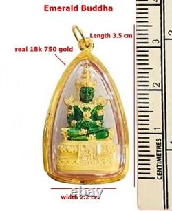 Thai Amulet Pendant Emerald Buddha gold 18 750 yellow frame Auspicious Auth