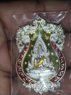 Thai Amulet Phra Buddha Chinnarat Chom Rachan Year 2012 Real Silver Red Enamel