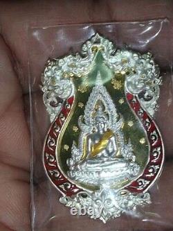 Thai Amulet Phra Buddha Chinnarat Chom Rachan Year 2012 Real Silver Red Enamel