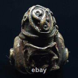Thai Amulet Rare Old Bronze Talisman Clolsing Eye Buddha Mini Statue Collectible