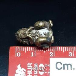 Thai Amulet Rare Old Bronze Talisman Clolsing Eye Buddha Mini Statue Collectible