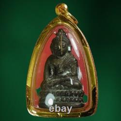 Thai Amulet Victory Buddha Phra Chaiwat Pendant Gold Case Success Luck Sacred