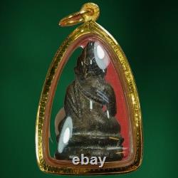 Thai Amulet Victory Buddha Phra Chaiwat Pendant Gold Case Success Luck Sacred