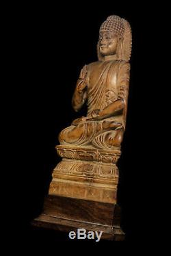 Thai Amulet handmake wood carved Buddha sitting statues beautiful teak Buddhist