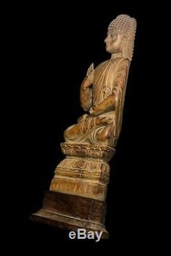 Thai Amulet handmake wood carved Buddha sitting statues beautiful teak Buddhist