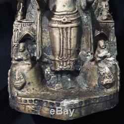 Thai Ayutthaya Khmer Bronze Pagoda Buddha Statue Amulet Figure With Elephant