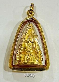 Thai Buddha Amulet Gold 18K Pendant Holy Phra Buddha Chinnarat Luck Fine Jewelry