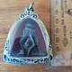 Thai Buddha Amulet L P Kaew Wat Klear Waan set in old antique silver case