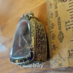 Thai Buddha Amulet L P Khron Pitta set in old antique silver case