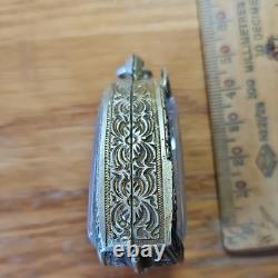Thai Buddha Amulet L P Khron Pitta set in old antique silver case