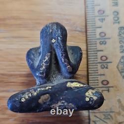 Thai Buddha Amulet L P Khron Pitta set in old antique silver case